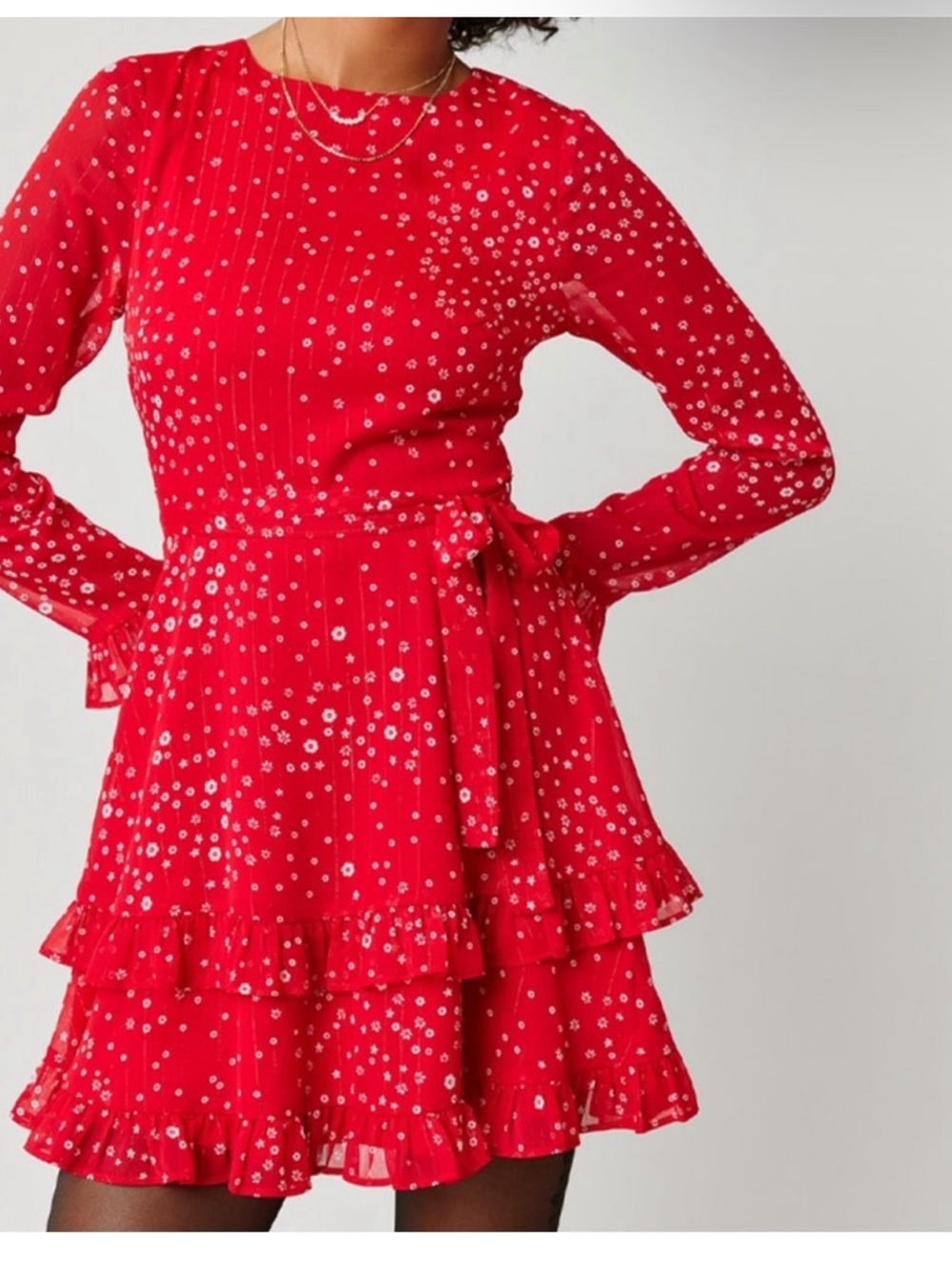 NWT Francesca’s Mi Ami Loren Red Floral Ruffle Mini Dress – Size Medium
